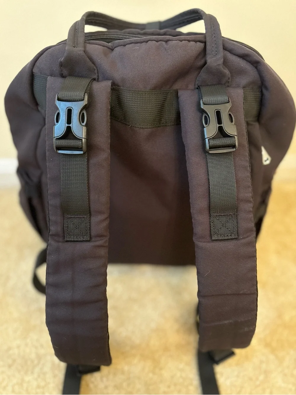 Quilted Black Baby Bag Backpack with Tan Accents